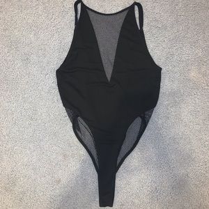 Black Mesh Deep V Bodysuit